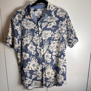 C&C California‎ Mens Floral Shirt Medium Blue Short Sleeve Button Down